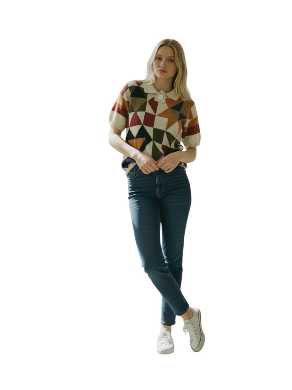 Vtg 90’s Women’s Colter Bay Colorful Geometric Knit Polo